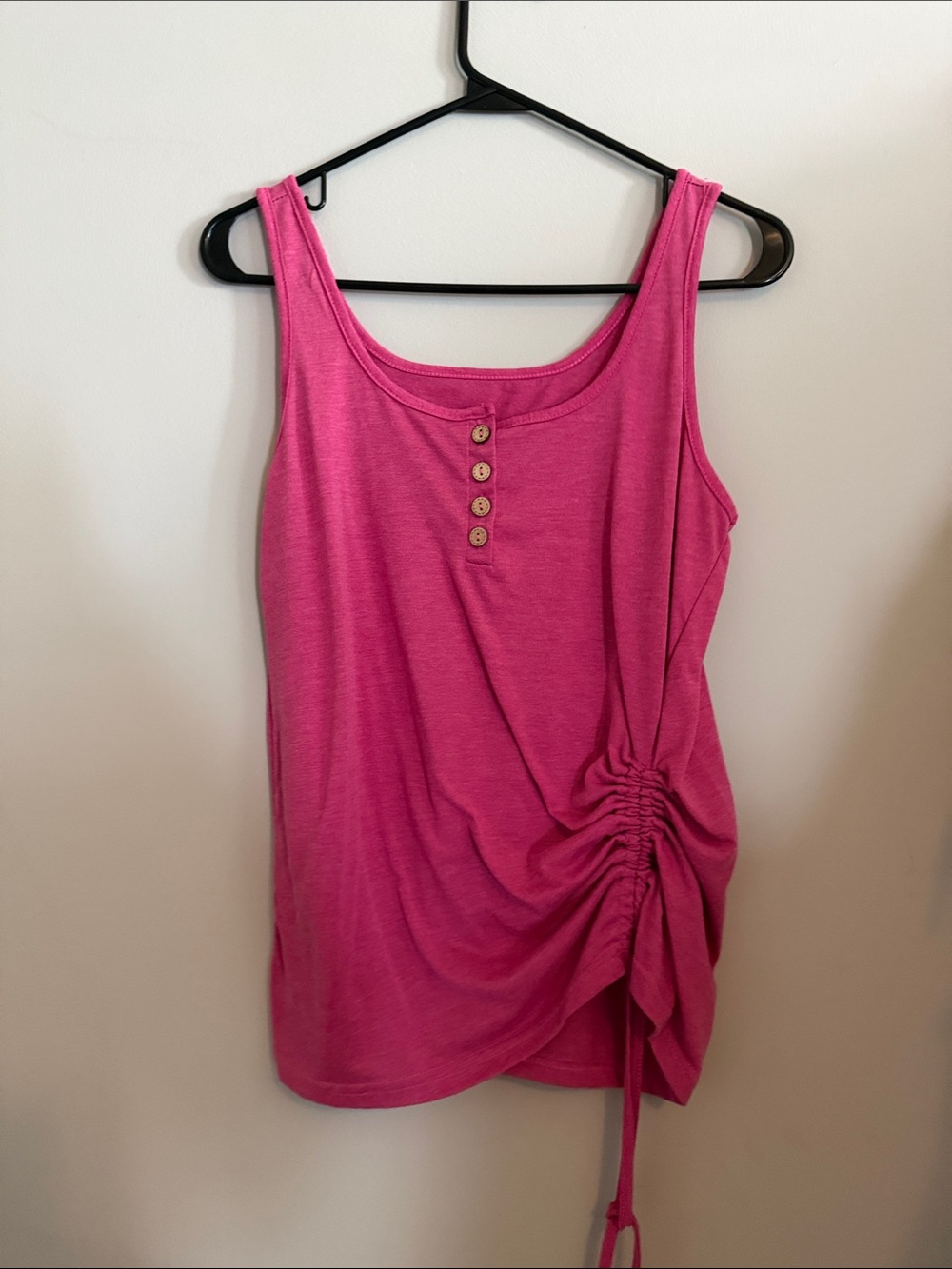Women’s Fuchsia Ruched Tank Top with Button Placket